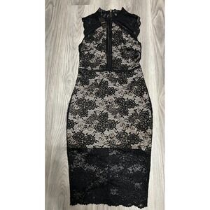 Bebe Lace Midi Dress Black Nude Mock Neck NWT y2k party sleeveless luxury zipper